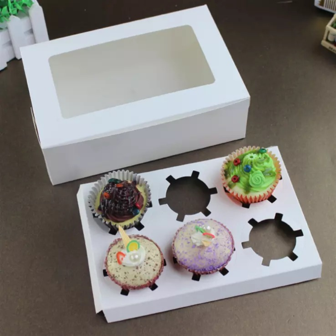 Caja de papel cartulina kraft para cupcake con ventanilla