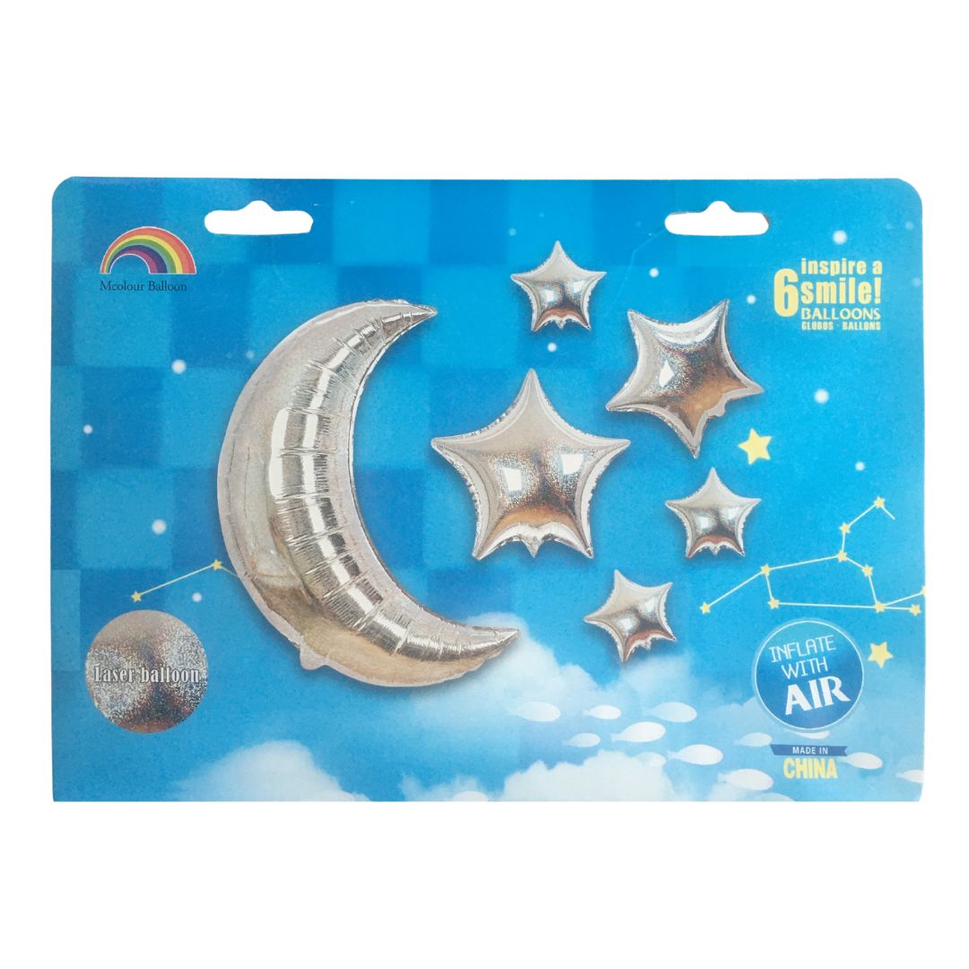 Globo Helio Estrellas y luna (5pcs) - Platead metalico