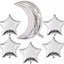 Globo Helio Estrellas y luna (5pcs) - Platead metalico