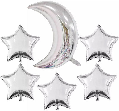 Globo Helio Estrellas y luna (5pcs) - Platead metalico