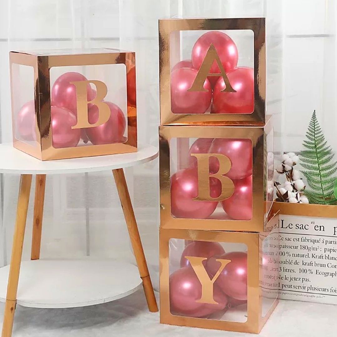 Kit de 4 cajas cuadradas decorativas con ventana transparente y letras plegables