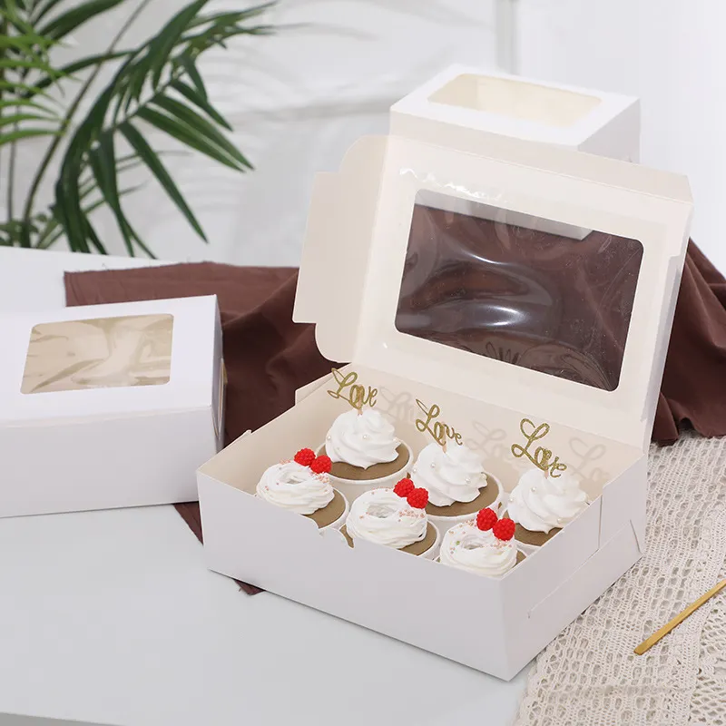 Caja de papel cartulina kraft para cupcake con ventanilla