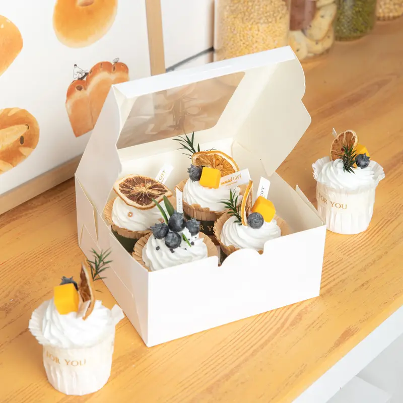 Caja de papel cartulina kraft para cupcake con ventanilla