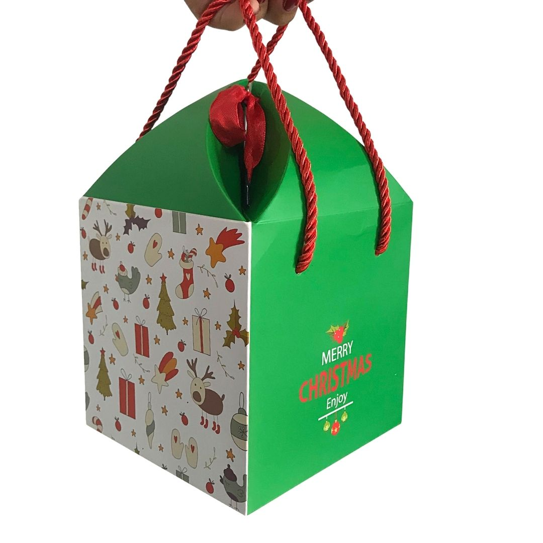 Cajas Navideñas Armables De Cartón con Asa de Cordón